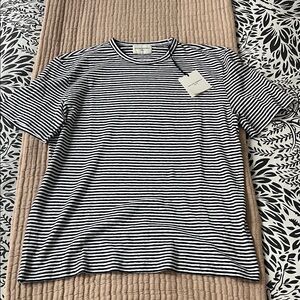 Office Generale Men’s Linen Cotton Navy and White Striped Short Sleeve Tee